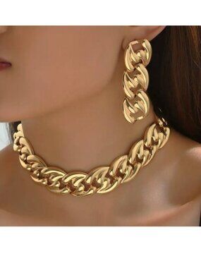 Necklace & Earrings Chunky Choker Bold 3pc Hollywood Glam Elegant Statement NEW